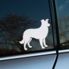 Plotrovaná nálepka na auto s obrysom dlhosrstého psa v stoji, vhodná na zadné alebo bočné sklo vozidla.
