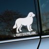 Plotrovaná nálepka na auto s postavou bernského salašníckeho psa a slovenským nápisom „Labky na palube“.