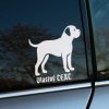 Plotrovaná nálepka na auto s motívom anglického mastifa a priestorom pre vlastný text podľa želania zákazníka.
