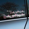 Plotrovaná nálepka na auto s Instagram menom v dvoch veľkostiach, ozdobená ružovými kvetmi a srdiečkami pre originálny vzhľad.