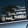 Plotrovaná nálepka na auto s účtom Threads dostupná vo veľkostiach S, M, L a XL, praktický a štýlový doplnok na propagáciu profilu.