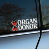Plotrovaná nálepka presýpacích hodín v tvare sŕdc s kvapkami a anglickým nápisom v dvoch riadkoch ORGAN DONOR.
