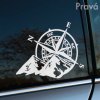 Plotrovaná nálepka s motívom kompasu a hôr. Ideálna nálepka na auto pre milovníkov prírody, turistiky a dobrodružstva.