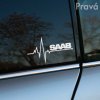Nálepka na auto značky Saab s motívom EKG línie je nalepená na okne sivého automobilu. Tento elegantný a moderný dizajn je ideálny pre majiteľov Saab, ktorí chcú pridať osobitý dotyk svojmu vozidlu a ukázať svoju oddanosť tejto prestížnej značke. Samolepky na auto sú perfektným spôsobom, ako upraviť vzhľad auta a zvýrazniť jeho jedinečnosť na cestách.