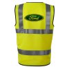 Potlač na reflexnej veste na chrbte s logom Ford, modrý ovál s ozdobným žltým písmom na žltom podklade.
