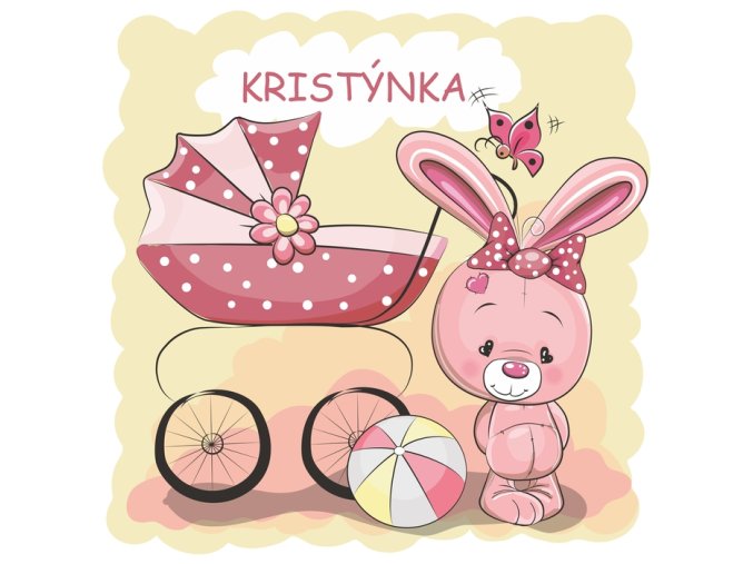 Jmenovka zajíček s kočárkem - růžový