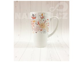 Latté hrníček ptáčci a květinky