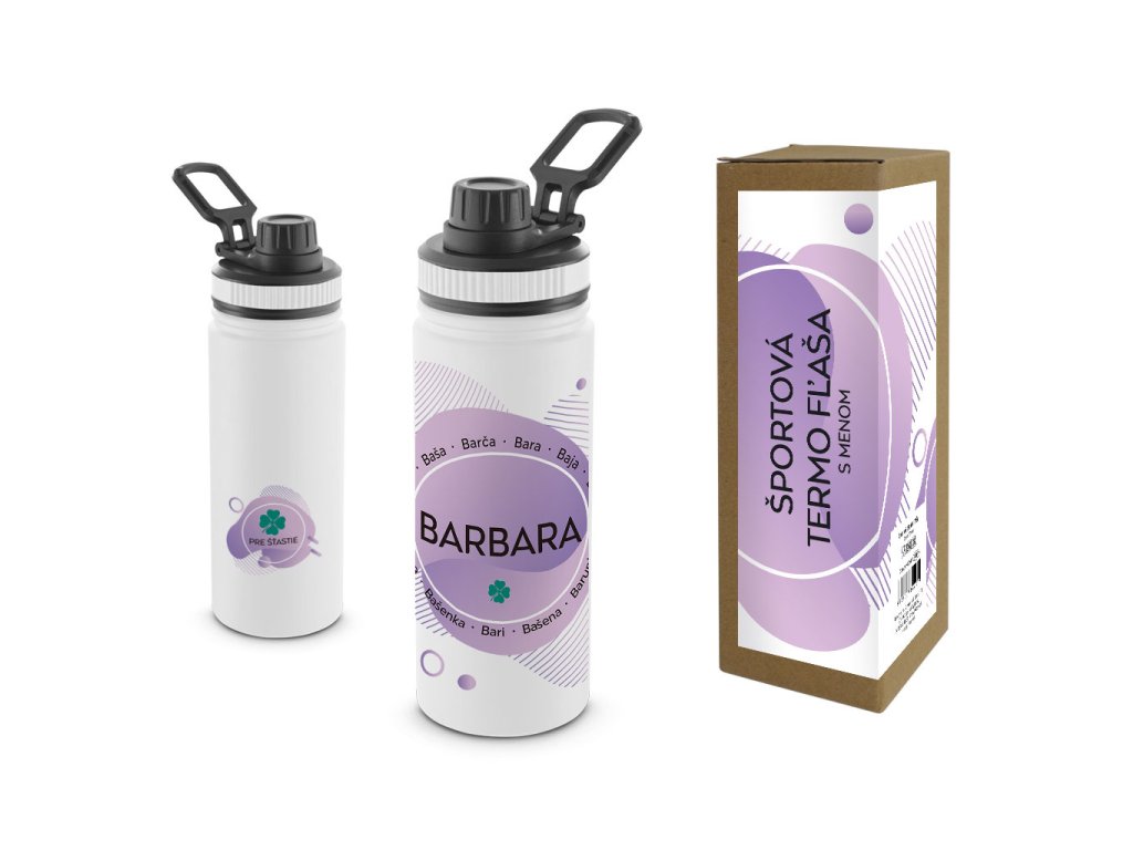 Termofľaša s menom BARBARA (Farba motívu Fialová, Produkt Termoska)