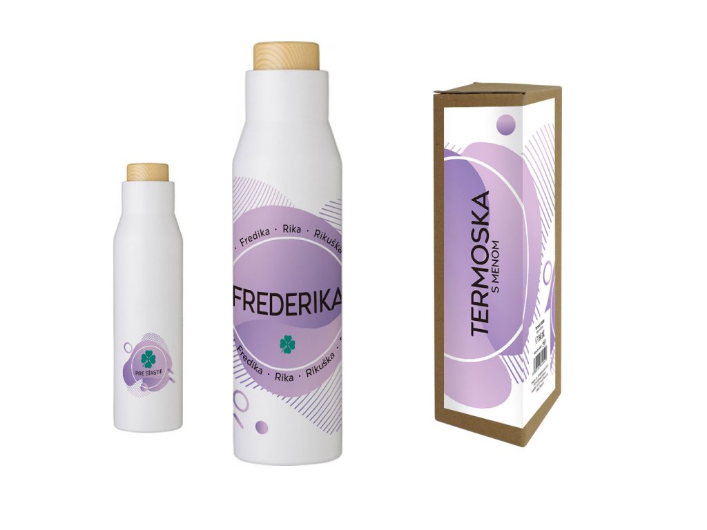Termofľaša s menom FREDERIKA (Farba motívu Fialová, Produkt Termoska)