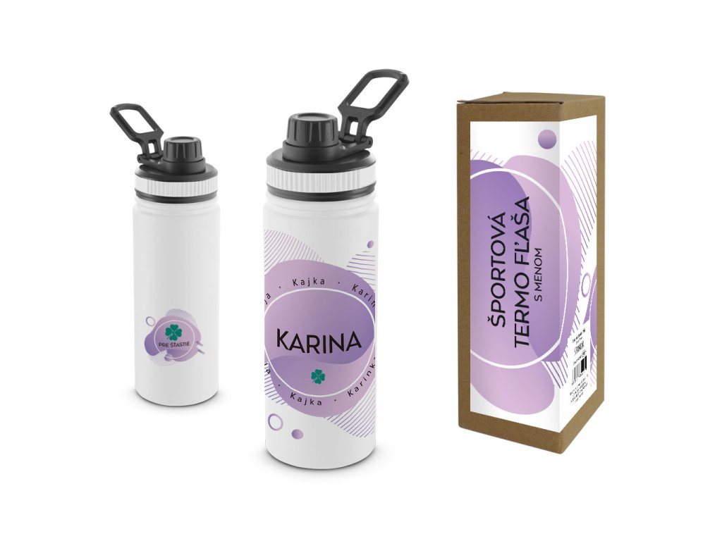 Termofľaša s menom KARINA (Farba motívu Fialová, Produkt Termoska)