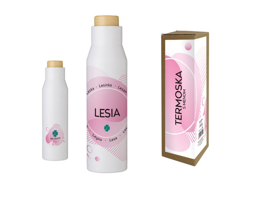 Termofľaša s menom LESIA (Farba motívu Fialová, Produkt Termoska)