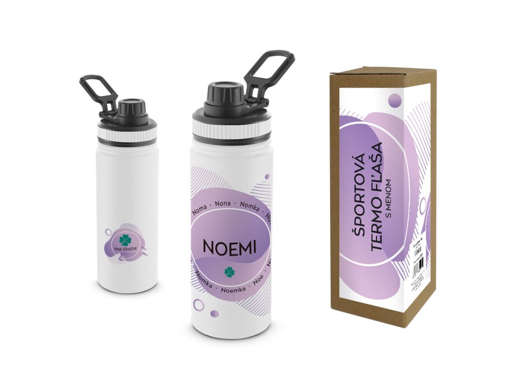 Termofľaša s menom NOEMI (Farba motívu Fialová, Produkt Termoska)