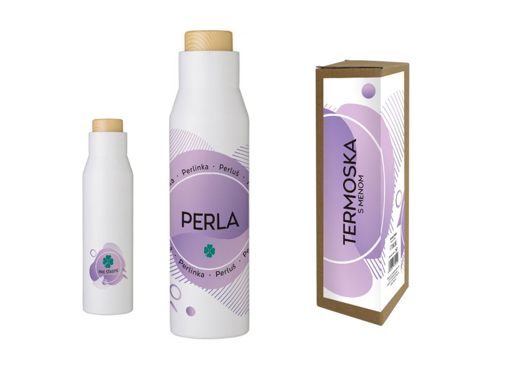 Termofľaša s menom PERLA (Farba motívu Fialová, Produkt Termoska)