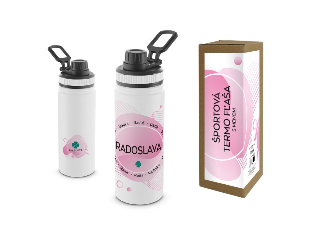 Termofľaša s menom RADOSLAVA (Farba motívu Fialová, Produkt Termoska)