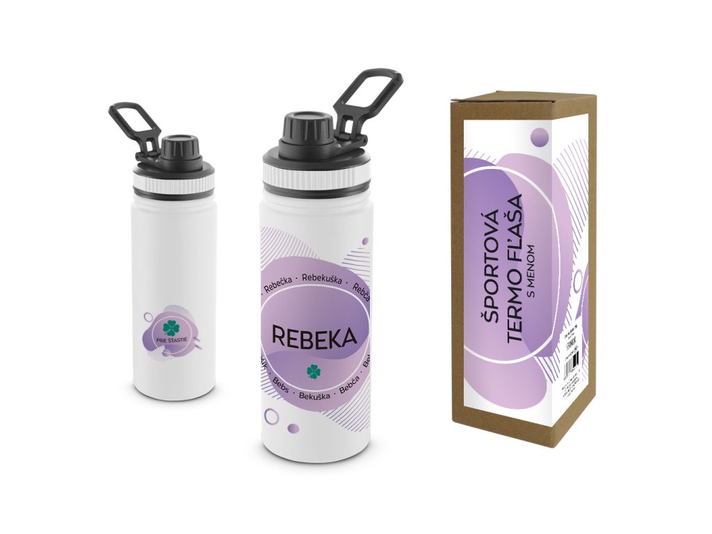 Termofľaša s menom REBEKA (Farba motívu Fialová, Produkt Termoska)