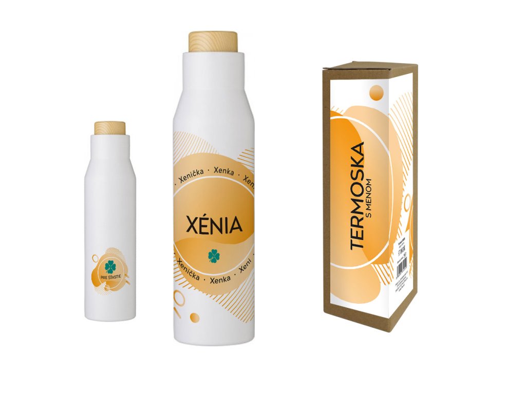 Termofľaša s menom XÉNIA (Farba motívu Fialová, Produkt Termoska)