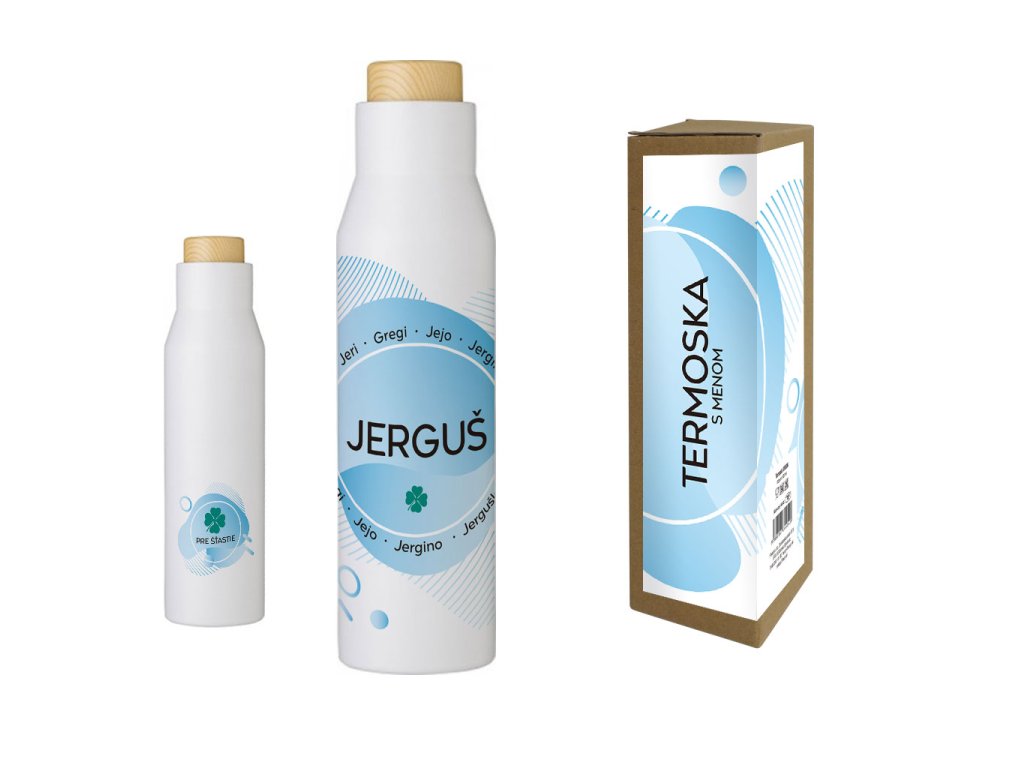 Termofľaša s menom JERGUŠ (Farba motívu Hnedá, Produkt Termoska)