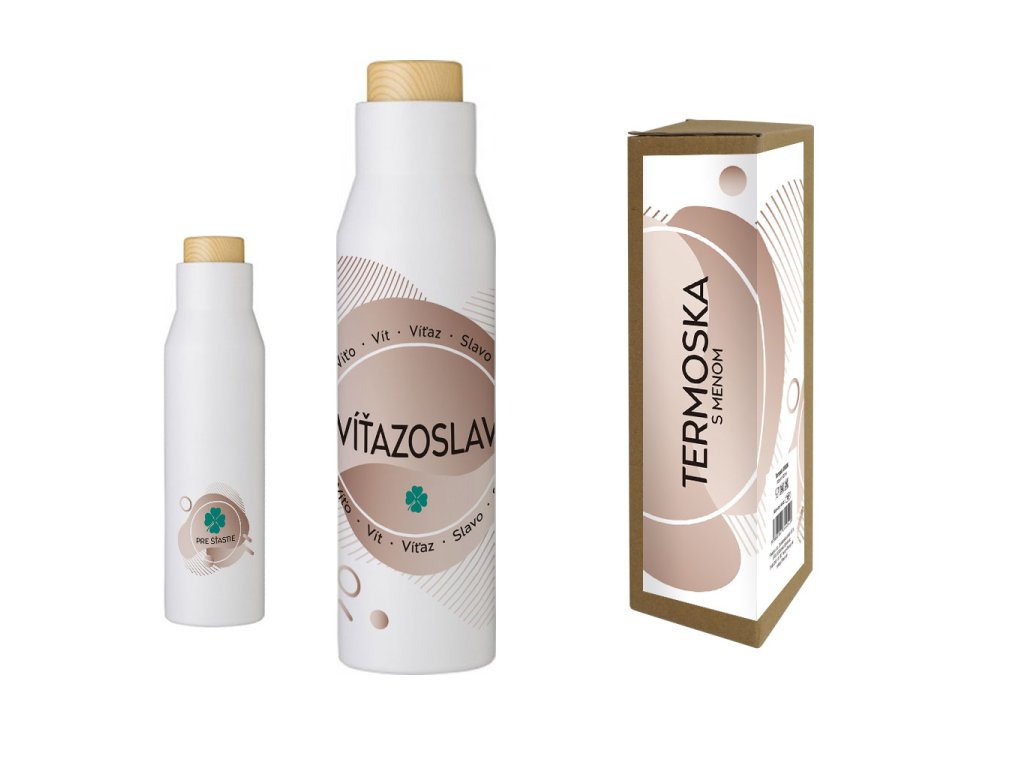 Termofľaša s menom VÍŤAZOSLAV (Farba motívu Hnedá, Produkt Termoska)