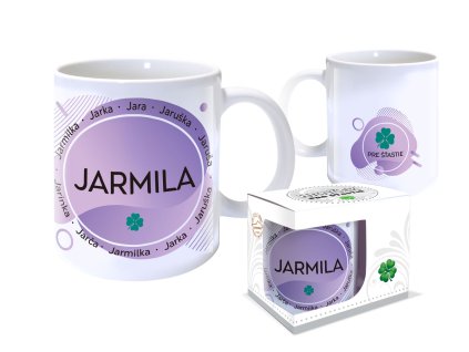 Hrnček s menom JARMILA (Farba motívu Fialová)