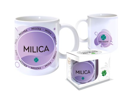 Hrnček s menom MILICA (Farba motívu Fialová)