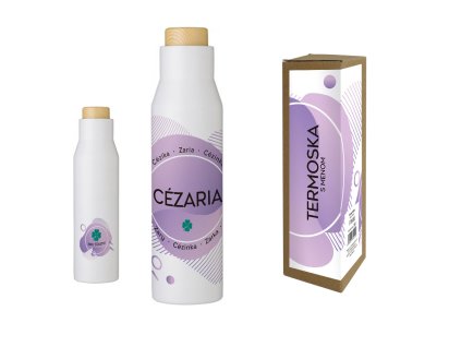 Termofľaša s menom CÉZARIA (Farba motívu Fialová, Produkt Termoska)