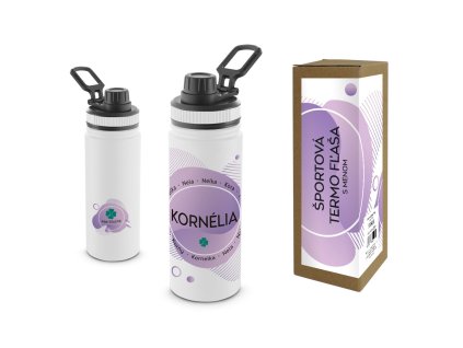 Termofľaša s menom KORNÉLIA (Farba motívu Fialová, Produkt Termoska)