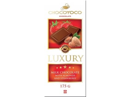 Luxury Mléčná čokoláda s kousky mandlí a jahod 175g