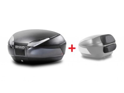 Vrchný kufor na motorku SHAD SH48 D0B48300+D0RI4800 Dark grey / black with PREMIUM SMART lock and backrest