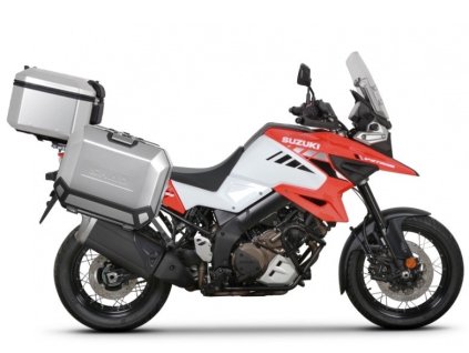 Kompletná sada hliníkových kufrov SHAD TERRA, 37 litrový vrchný kufor, 36/36 litrový bočné kufre, vrátane montážnej sady a platni SHAD SUZUKI DL 1000 V-Strom/ DL 1050 V-Strom