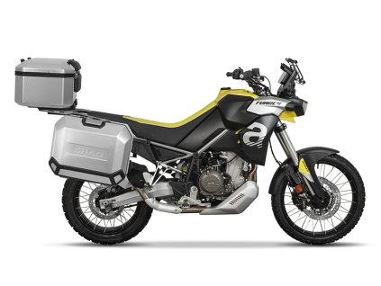 Kompletná sada hliníkových kufrov SHAD TERRA, 48 litrový vrchný kufor, 47/47 litrový bočné kufre, vrátane montážnej sady a platni SHAD Aprilia Tuareg 660