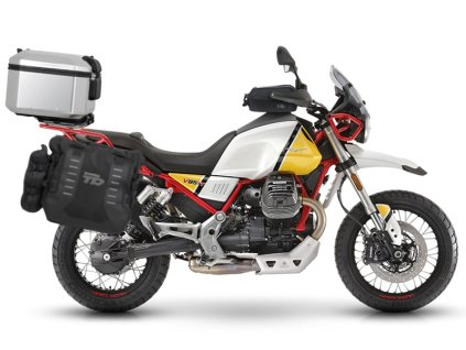 Kompletná sada sedlových brašní SHAD TERRA TR40 adventure a hliníkového kufra SHAD TERRA 48L vrátane montážnej sady SHAD MOTO GUZZI V 85 TT