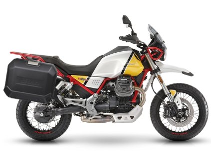 Kompletná sada bočných čiernych hliníkových kufrov SHAD TERRA BLACK , 36/47 l litrov, vrátane montážnej sady SHAD MOTO GUZZI V 85 TT