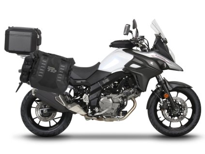 Kompletná sada sedlových brašní SHAD TERRA TR40 adventure a hliníkového kufra SHAD TERRA BLACK 37L vrátane montážnej sady SHAD SUZUKI DL 650 V-Strom