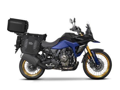 Kompletná sada bočných adventure vakov SHAD TERRA TR40 a hliníkového 55 L vrchného kufru ,vrátane montážnej sady SHAD SUZUKI V-STROM 800 DE