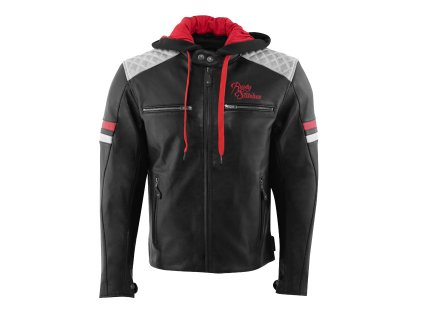 Kozena moto bunda Jari Hooded V2 Rusty Stitches cierna siva cervena1