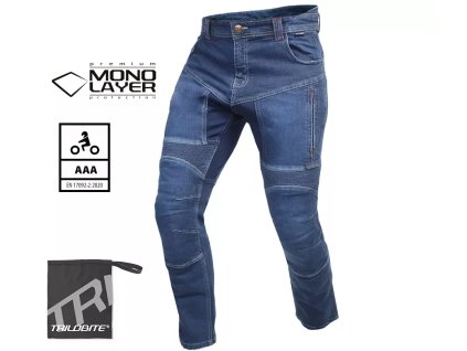Pánske rifle na moto Trilobite Parado monolayer AAA slim fit modré predĺžené