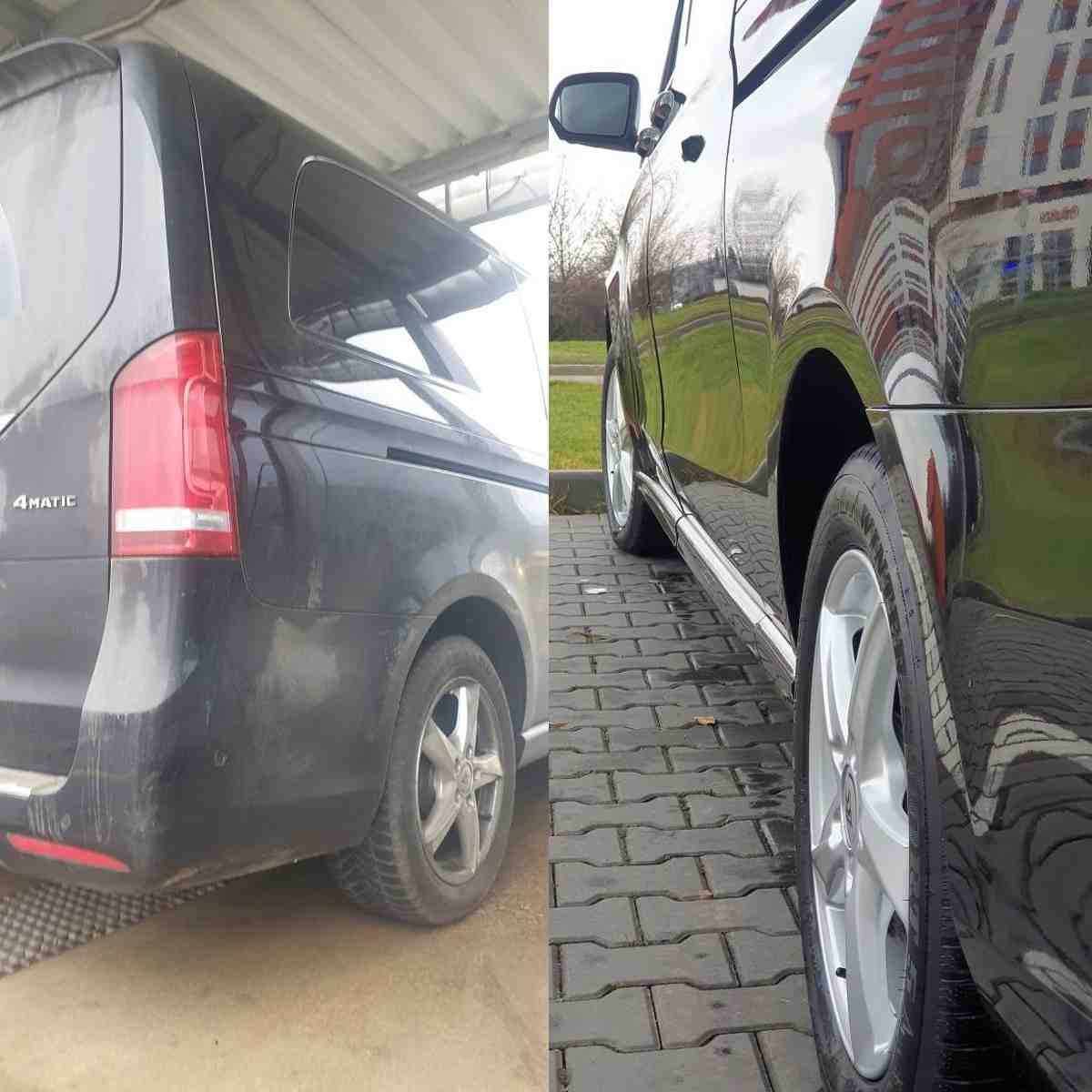 Před a po ručním mytí auta na samoobslužné myčce