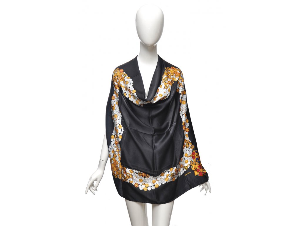 Luxusní vintage hedvábný šátek Chanel s perličkami 1