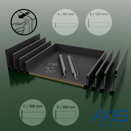 AXISPRO - Komplet zásuvka P2O, antracit drevené dno do korpusu 850 mm/ (Variant Dľžka výsuv 450 mm, VARIANT VÝŠKA výška B / 116 mm)