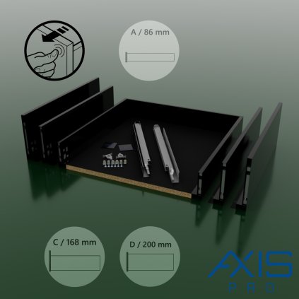 AXISPRO - Komplet zásuvka P2O, čierne drevené dno do korpusu 850 mm/ (Variant Dľžka výsuv 450 mm, VARIANT VÝŠKA výška D / 199 mm)