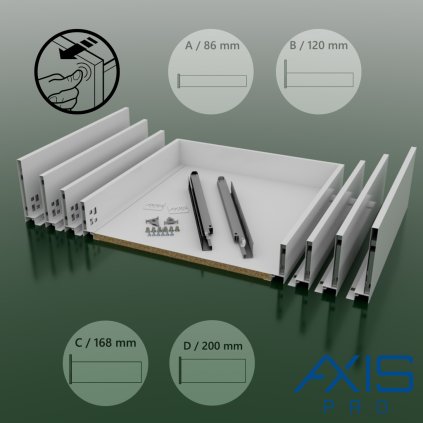 AXISPRO - Komplet zásuvka P2O, biele drevené dno do korpusu 600 mm/ (Variant Dľžka výsuv 450 mm, VARIANT VÝŠKA výška B / 116 mm)