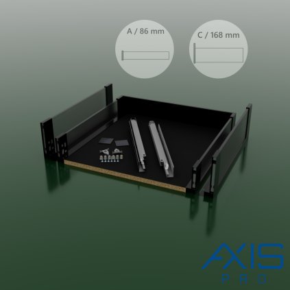 AXISPRO - Komplet zásuvka Glass, čierne drevené dno do korpusu 850 mm/ (Variant Dľžka výsuv 400 mm, VARIANT VÝŠKA výška A / 84 mm)