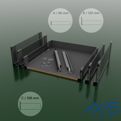 AXISPRO - Komplet zásuvka Glass, antracit drevené dno do korpusu 850 mm/ (Variant Dľžka výsuv 550 mm, VARIANT VÝŠKA výška C / 167 mm)