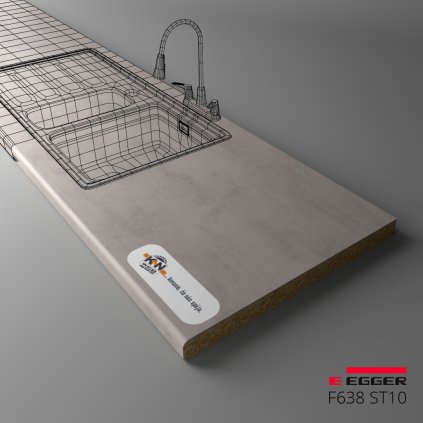 EGGER - Pracovná doska - F638 ST10 - Chromix strieborný - 38 mm (Variant Dľžka 2050 mm, Variant Šírka 600 mm)
