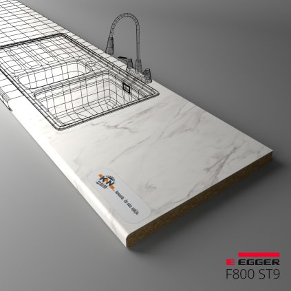 EGGER - Pracovná doska - F800 ST9 - Mramor krištálový - 38 mm (Variant Dľžka 2050 mm, Variant Šírka 920 mm)