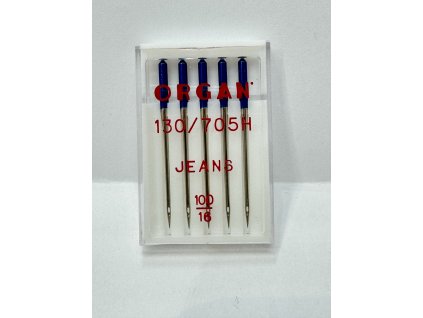 Organ- jehly strojové jeans 100/16