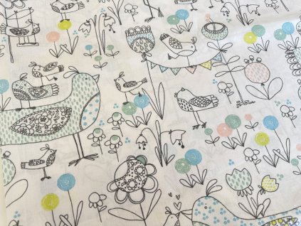 ZBYTEK Bavlněné plátno - ptáčci na louce 150x74cm