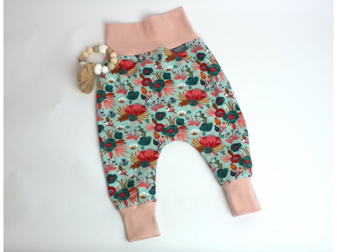 Baggy rostoucí kalhoty BIO - barevné s květy