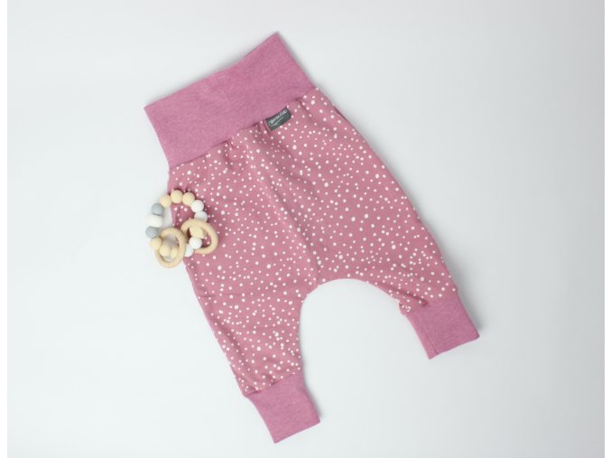 Baggy rostoucí kalhoty - tmavě růžové s bílými puntíky