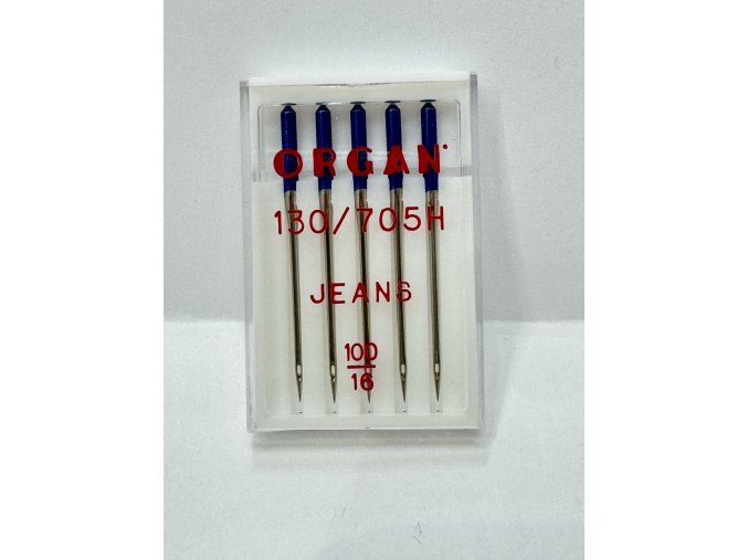 Organ- jehly strojové jeans 100/16